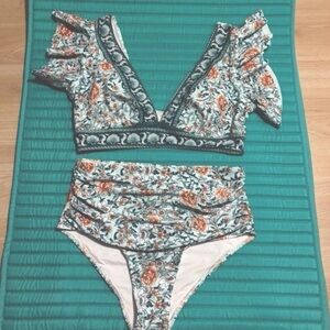 Floral V-Neck Bikini Set